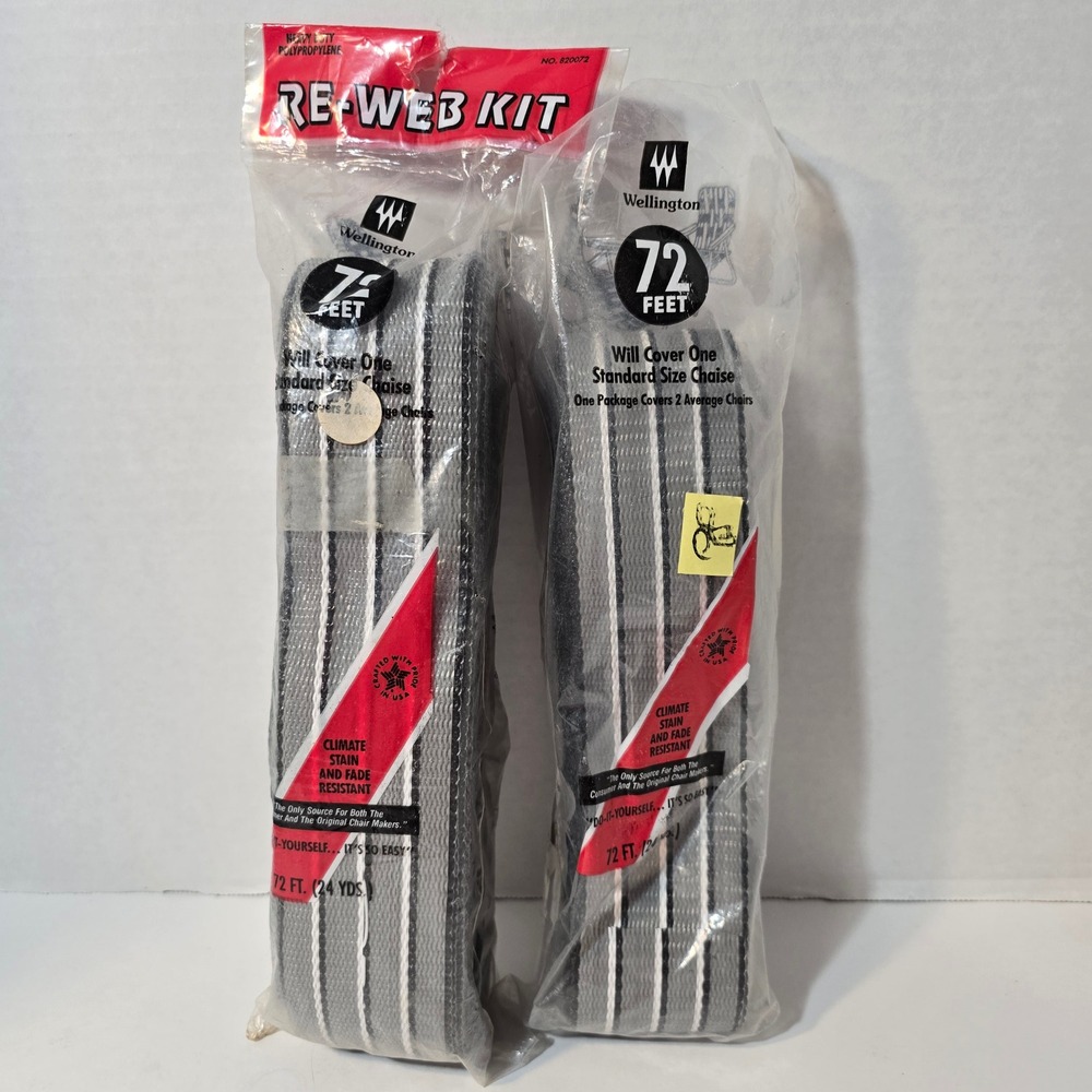 Wellington Re-Web Kit Lawn Chair Webbing 72ft Gray White Black Stripe Vtg lot 2